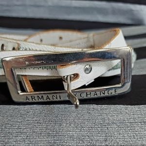 Armani Exchange white and teal leather belt M/L